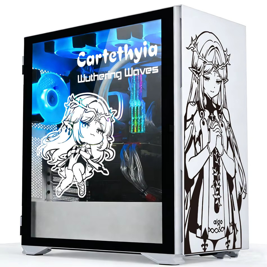 Cartethyia Wuthering Waves Anime PC-Gehäuse-Aufkleber, wasserfeste Vinyl-Folie für ATX Mid-Tower Chassis, schwarz und mehrfarbig - Bild 1