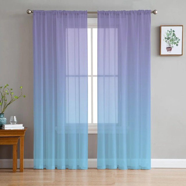 A Family Of Home Textiles Chiffon Gardine in Lila mit Farbverlauf, Transparentes Tüll-Voile für Wohnzimmer und Schlafzimmer, Breite: 135 cm, Höhe: 114 cm - Bild 1