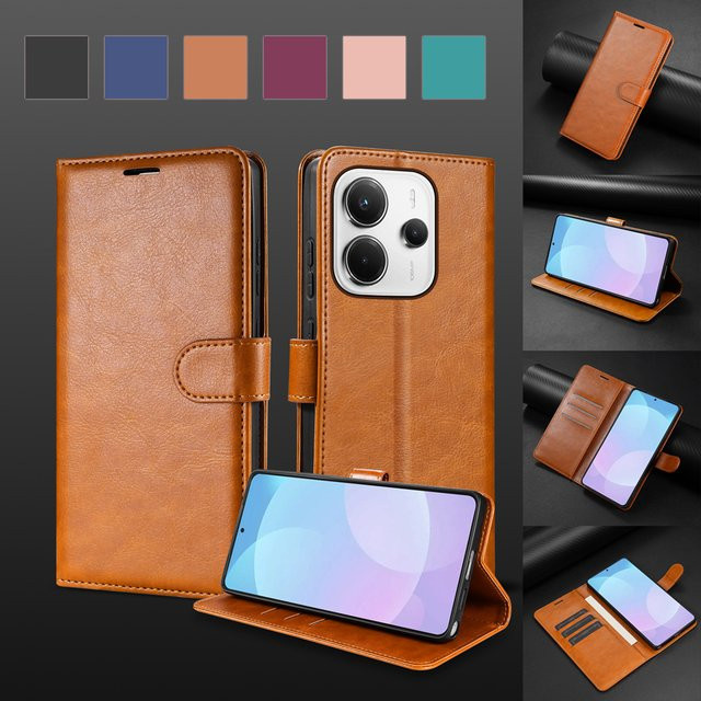 Lederhülle mit Magnetverschluss als Brieftasche für Xiaomi Redmi und Poco Modelle in Blau oder Braun - Bild 1
