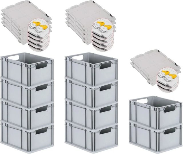 PROREGAL Spar Set 10x Eurobox Nextgen Economy mit Scharnierdeckel und gelben Schiebeschnappverschlüssen, Grau, H x B x T: 22 x 30 x 40 cm - Bild 1