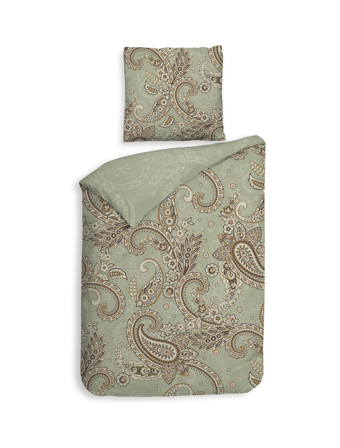 Heckett & Lane Mako-Satin Bettwäsche Camille Green Paisley in Grün, Braun und Sand, B/H: 135 x 200 cm mit Kissenbezug 80 x 80 cm - Bild 1