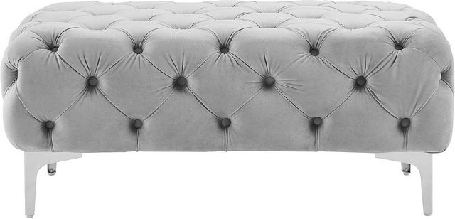 Sitzhocker Edwina Vente-unique Chesterfield aus Samt in Lichtgrau, Breite: 103 cm - Bild 1