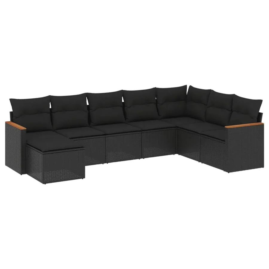 vidaXL 8-tlg Garten-Sofagarnitur in L-Form aus schwarzem Poly-Rattan mit Kissen und pulverbeschichtetem Stahlrahmen - Bild 2