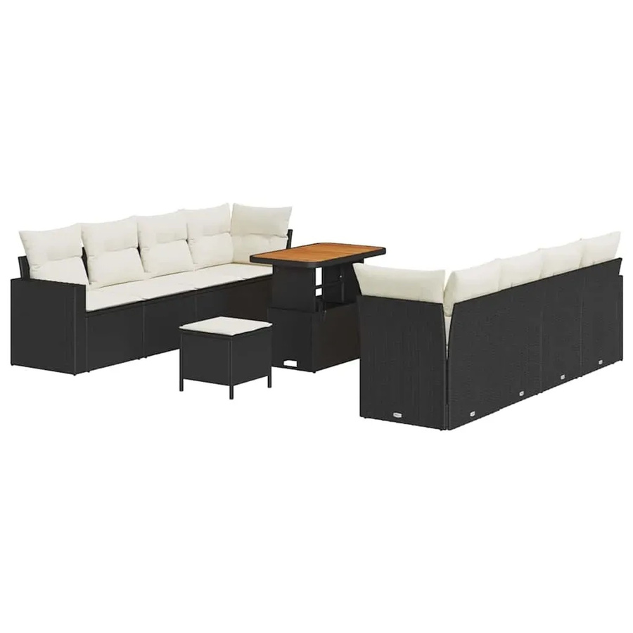 vidaXL Garten-Sofa-Set 11-teilig aus Poly-Rattan in Schwarz-Creme mit Polsterung und Tisch - Bild 2