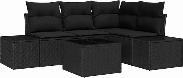 vidaXL Garten-Sofa-Set 5-teilig aus Poly Rattan in Schwarz mit Polsterung und Tisch - Bild 1