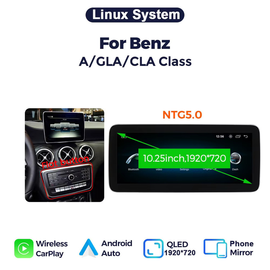 MEKEDE Linux Auto-Multimedia-Player mit kabellosem CarPlay und Android Auto für Mercedes Benz A-Klasse GLA CLA W176 C177 X156 W463 NTG4.5 5.0, GPS und Mirror Link, Schwarz - Bild 7