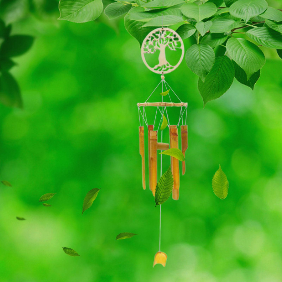 Antikes Windspiel aus Bambus in Braun für Garten und Hof zum Aufhängen - Bild 1