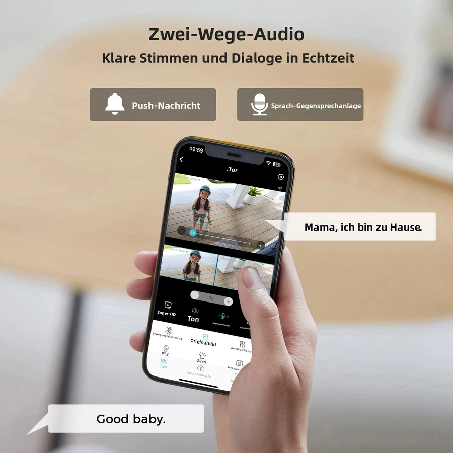 Abuntu WiFi Außenüberwachungskamera mit 20MP, 10K Auflösung, 10X Digitalzoom, Vierobjektiv-System und Menschenerkennung in Schwarz - Bild 5