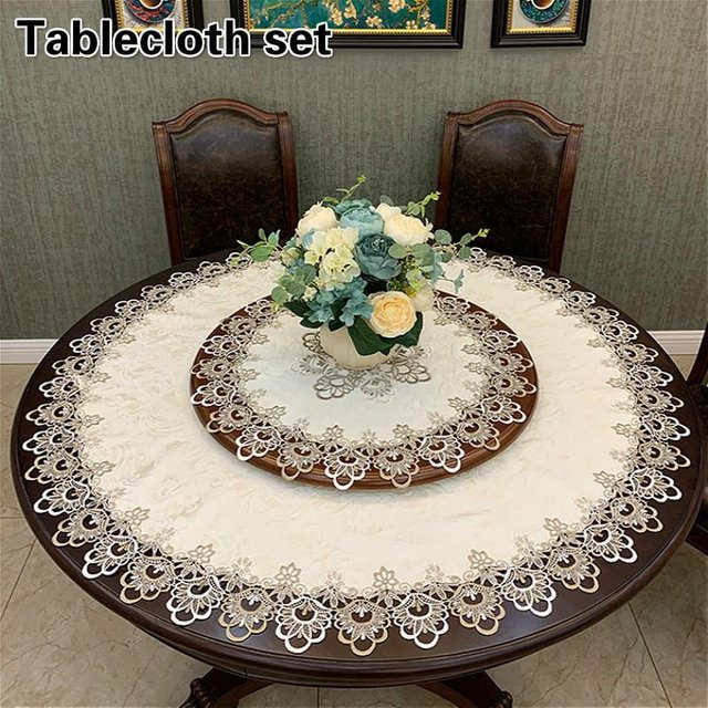 Runde Tischdecke von Yiran Furniture in Weiß mit floralem Spitzenbesatz aus Polyester, Durchmesser: 60 cm - Bild 1
