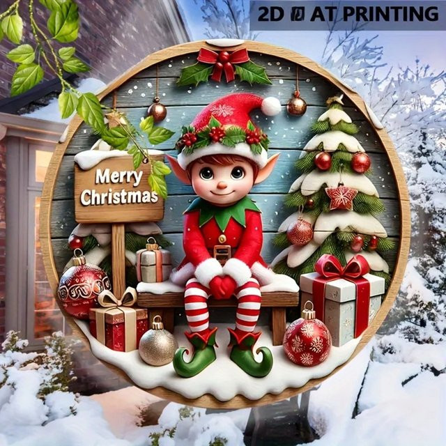 HELLOYOUNG 2D Charming Christmas Elf Holzschild, rund, mehrfarbig, Durchmesser: 20 cm - Bild 1
