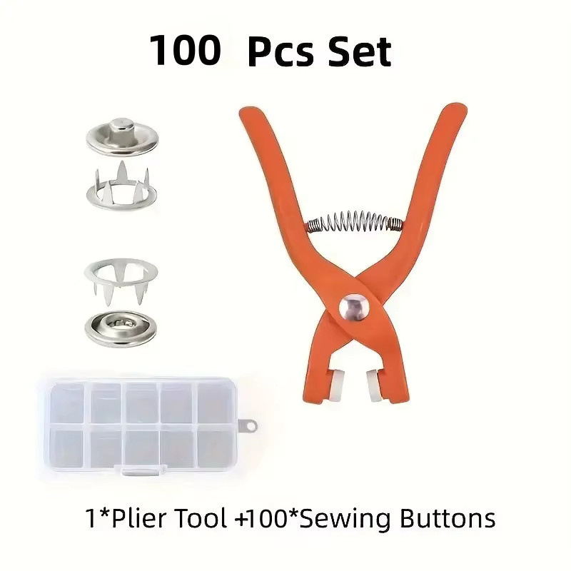 100-teiliges Druckknopf-Set in Silber mit Zange, Handpresswerkzeug und transparenter Box für Heimwerker-Projekte an Kleidung, Taschen und Hüten - Bild 4