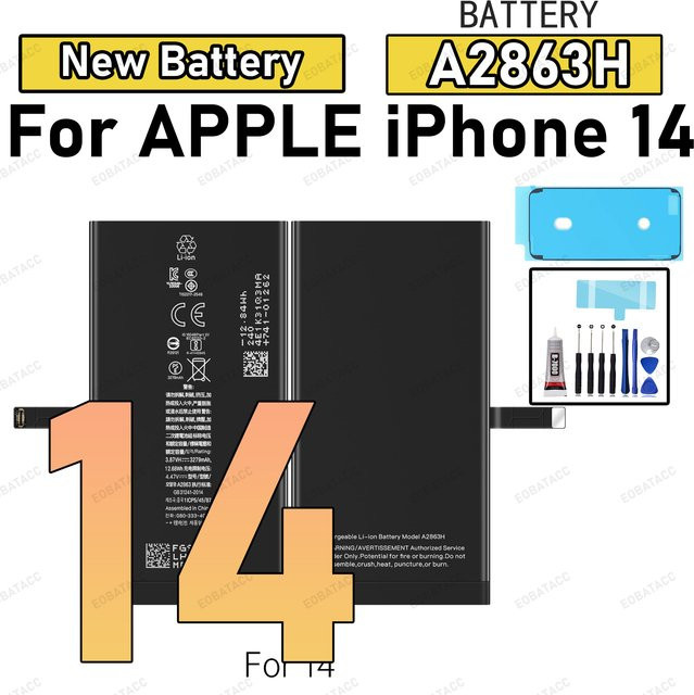 EOBATACC Ersatzakku für iPhone 14, 14 Pro, 14 Plus und 14 Pro Max in Schwarz inklusive Werkzeug-Set - Bild 1