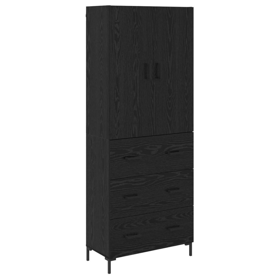 vidaXL Highboard in Schwarz und Eichen-Optik mit Schranktüren und Regalfächern, B/T/H: 69,5 x 34 x 180 cm - Bild 2
