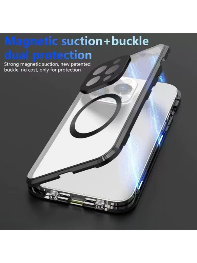 VYOPBC MagSafe iPhone Hülle mit 360 Grad Vollschutz, Metall-Magnetgehäuse und doppelseitigem Glas-Schnappverschluss, Farbe: Lila - Bild 6