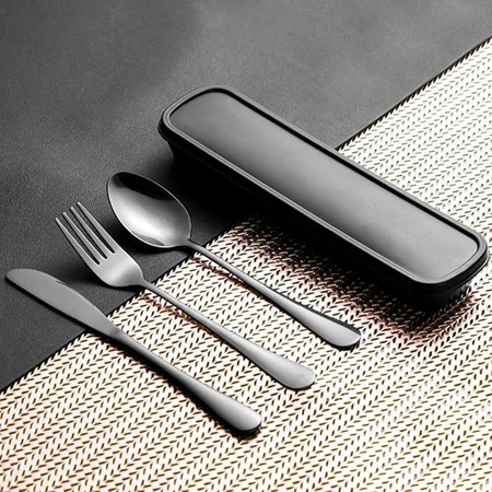 Aleekit 3-teiliges Besteckset aus Edelstahl in Schwarz Matt mit Aufbewahrungsbox