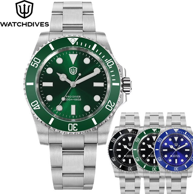 Watchdives Armbanduhr, Quarz, Edelstahl, grünes Zifferblatt, Herren - Bild 1