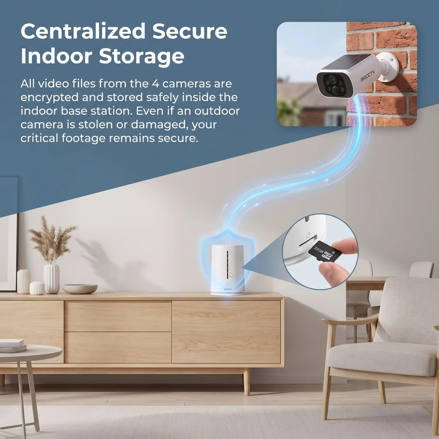ARCCTV 4MP Solar Wifi Kamera Kit Überwachungssystem mit Humanoiden Erkennung, Sirene, Alarm und Zwei-Wege-Audio in Weiß - Bild 5