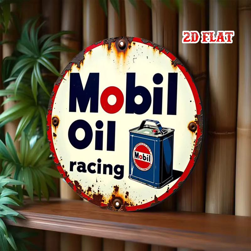 Potdemiel Vintage Mobil Oil Racing Metallschild rund im Industriestil, Durchmesser: 20 cm, Mehrfarbig - Bild 5