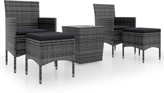 vidaXL 5-tlg Garten-Bistro-Set aus Poly Rattan und Hartglas in Grau - Bild 1