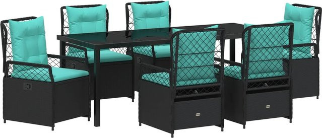 vidaXL Garten Essgruppe aus Poly-Rattan und Glas in Schwarz, 7-teilig - Bild 1