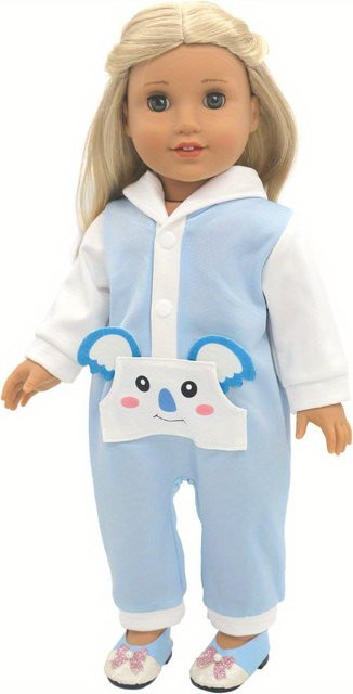 LIN KUN 18-Zoll-Puppen-Strampler mit Koala-Print und Kapuze, Puppenkleidungszubehör, Blau - Bild 1