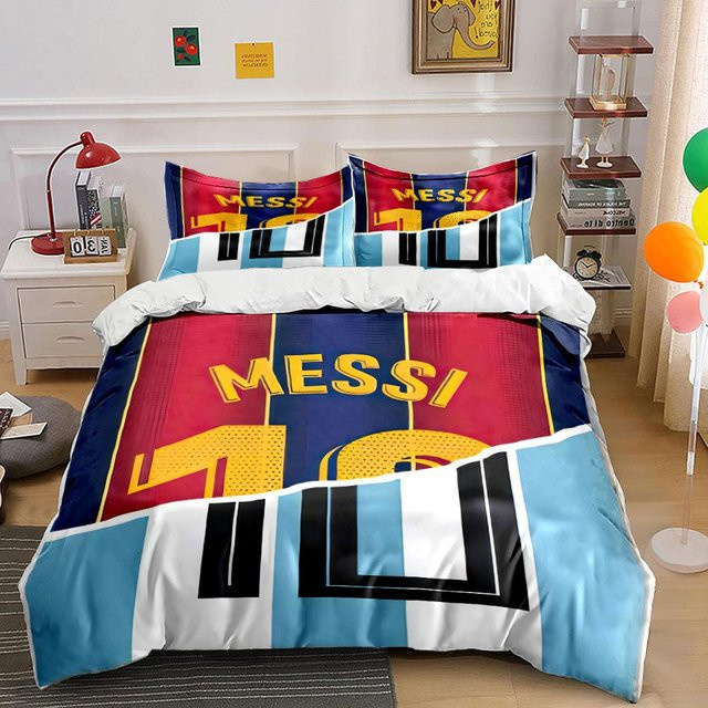 Cozy Silk Bettwäsche-Set Messi Name und Nummer in Blau, bestehend aus 1 Bettbezug und 2 Kissenbezügen, B/T: 240 x 220 cm - Bild 1