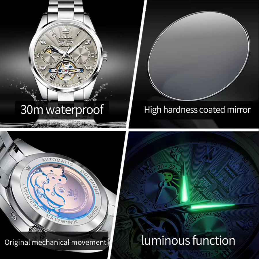 OLEVS Armbanduhr Automatik, Edelstahl, Silber, Weiß, Herren - Bild 6
