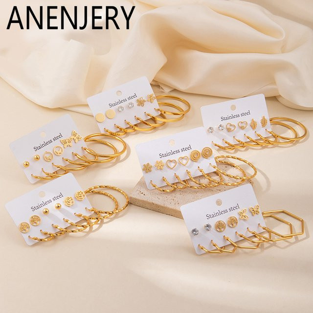 ANENJERY Ohrringe, Edelstahl, Zirkonia, Perle, Damen, Gold - Bild 1