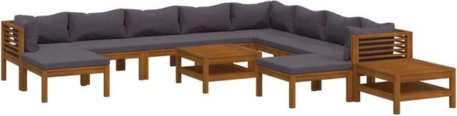vidaXL 12-tlg. Garten-Lounge-Set aus massivem Akazienholz mit grauen Polstern - Bild 1