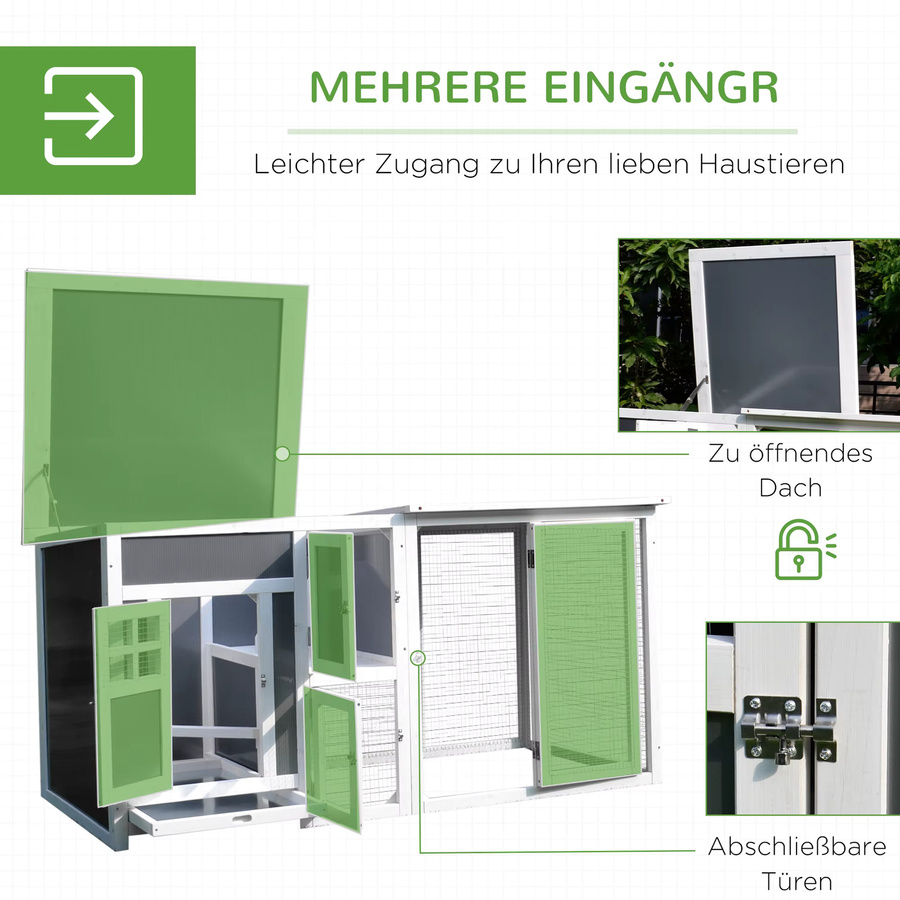 PawHut Hühnerstall aus Tannenholz mit Nistkasten in Weiß und Grau, B/H/T: 75 x 160 x 80 cm - Bild 4