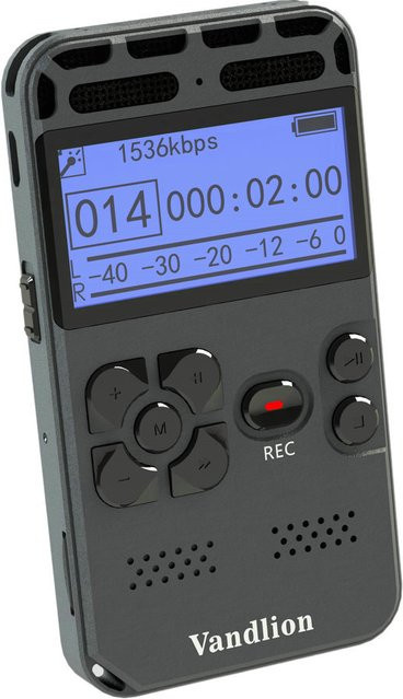 Vandlion v35 Professionelles Diktiergerät mit Sprachaktivierung, Digitaler Audio Recorder mit 16GB Speicher und MP3-Musik-Player, Schwarz - Bild 1
