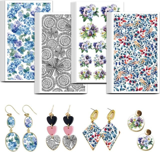 24 Stück Transferpapier für Polymer Clay in Blau und Violett mit 4 Hyazinthe-Designs - Bild 1