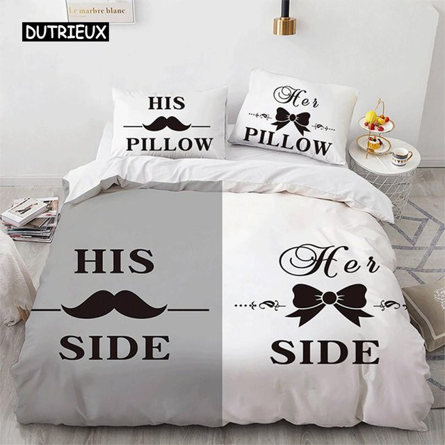 Bettwäsche-Set mit Liebesthema und Tiermotiv aus Mikrofaser, Weiß, B/H: 135 x 200 cm - Bild 1