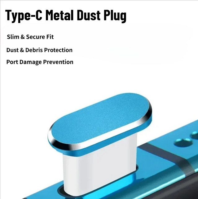 2 Stück USB-C Staubschutzkappen aus Metall für Samsung S26 in Grau, Silber und Blau - Bild 1