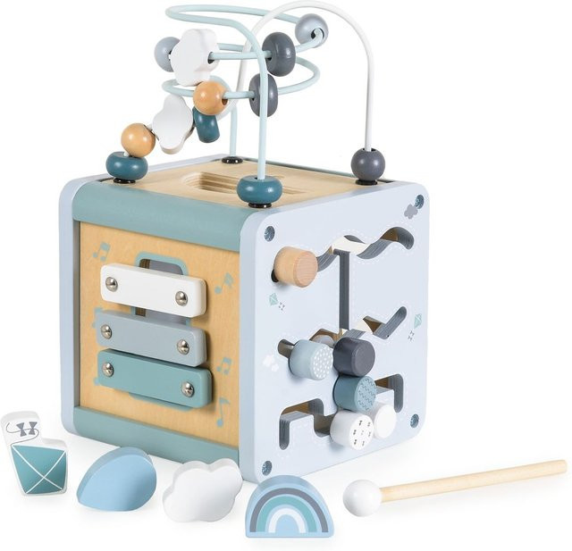 Moni Aktivitätswürfel Holz, Sortierspiel, Xylophon, Labyrinth, blau - Bild 1