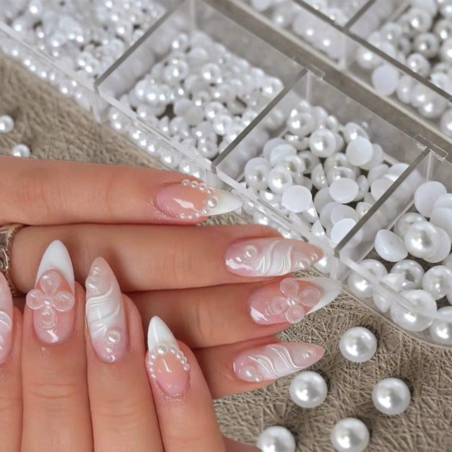 MAFANAILS Nagelcharms, Weiße Perlen, Glänzend, 1,5-5mm - Bild 3