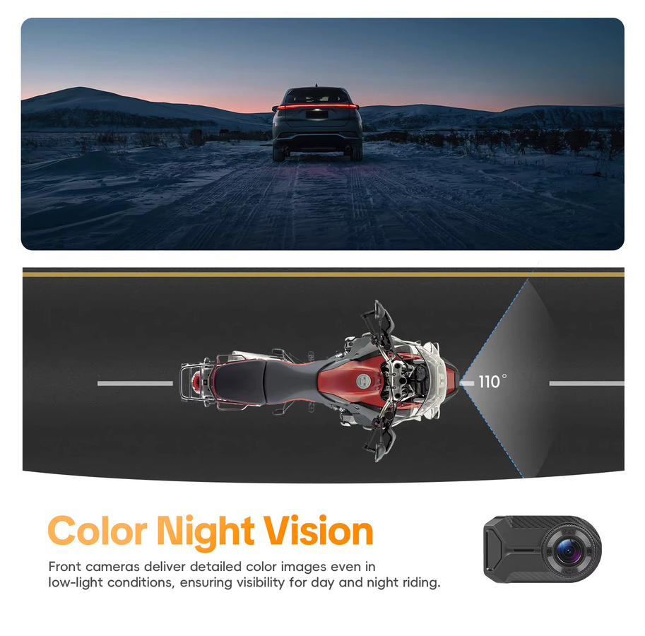 Podofo Full HD 1080P WiFi Motorrad-Dashcam Wasserdichte Videorekorder für Elektrofahrzeuge in Schwarz - Bild 3