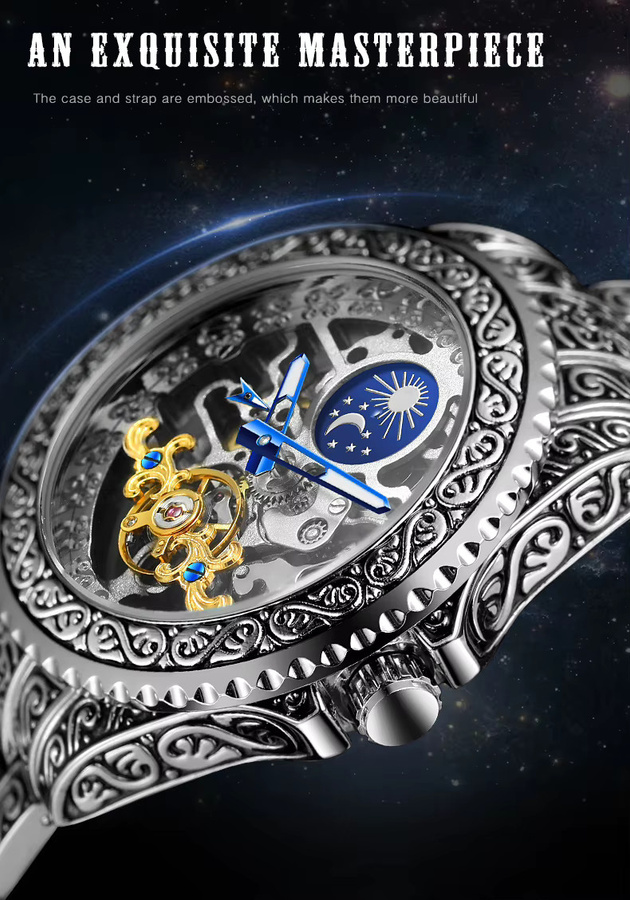 Forsining Armbanduhr Automatik, Edelstahl, Mondphase, Schwarz, Herren - Bild 3