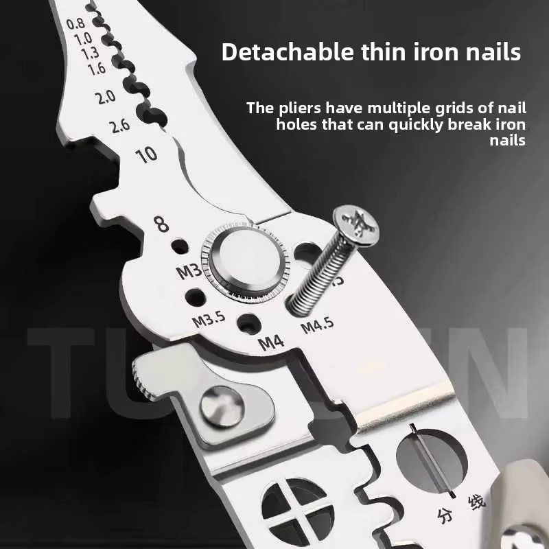 Multitool-Zange zum Abisolieren und Crimpen von Drähten, professionelles Elektriker-Werkzeugset mit Drahtschneider und Kabelabisolierer in Schwarz und Silber - Bild 2