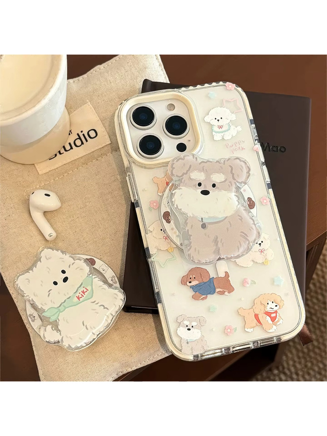 MUQGEW Koreanische Cartoon-Welpen-Handyhülle mit magnetischer Halterung für iPhone 17 16 15 14 13 12 Pro Max 11, transparent, stoßfeste Schutzhülle - Bild 5