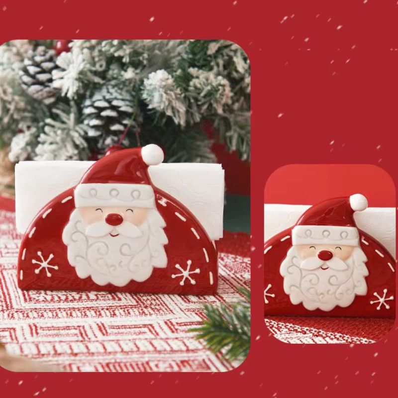 JUSTINLAU Weihnachtsmann-Serviettenhalter aus Keramik im nordischen Stil mit Relief-Design - Bild 4