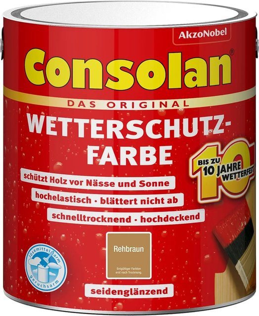 Consolan Wetterschutzfarbe für Holz in Rehbraun, seidenglänzend, 2,5 l - Bild 1