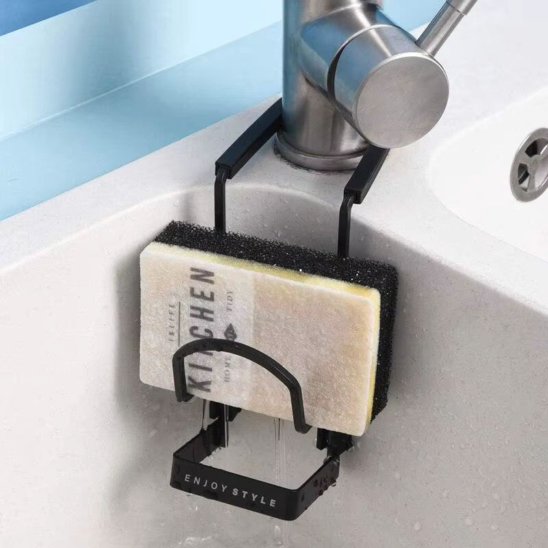 Waschbecken-Caddy aus Metall in Schwarz als Schwammhalter und Organizer mit Abtropffläche für Küche und Badezimmer - Bild 2
