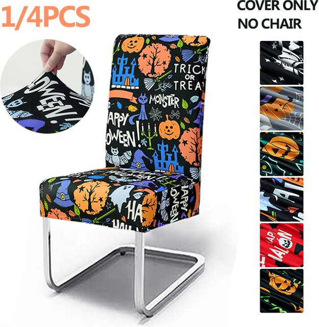 Yupartex Halloween Kürbis Stuhlhussen aus Stretch-Spandex, mehrfarbig, schmutzabweisend - Bild 1