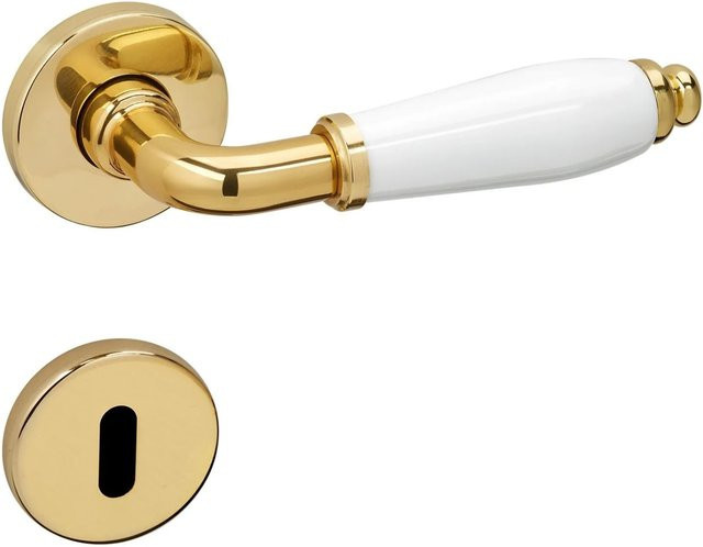 SO-TECH Türdrücker MATTEO Rosettengarnitur aus poliertem Messing in Gold mit weißem Porzellan und Buntbart BB - Bild 1