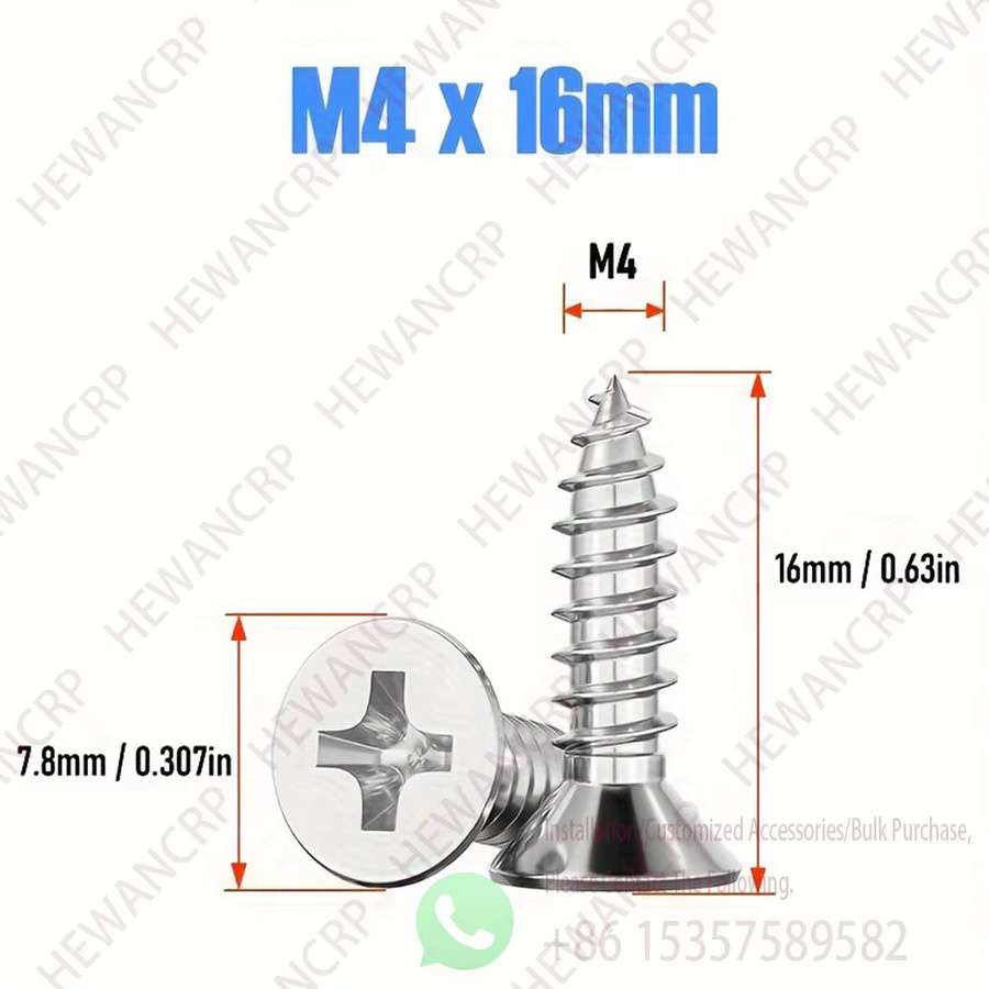 480 Stück selbstschneidende Kreuzschlitz-Flachkopfschrauben aus Metall in Weiß, M4 x 16 mm für Holz und Möbelmontage - Bild 2