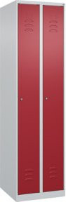 C+P Spind Classic PLUS Garderobenschrank mit 2 Abteilen, Höhe: 185 cm, Breite: 50 cm, Tiefe: 50 cm, Zylinderschloss und 3 Garderobenhaken, Lichtgrau/Rubinrot - Bild 1