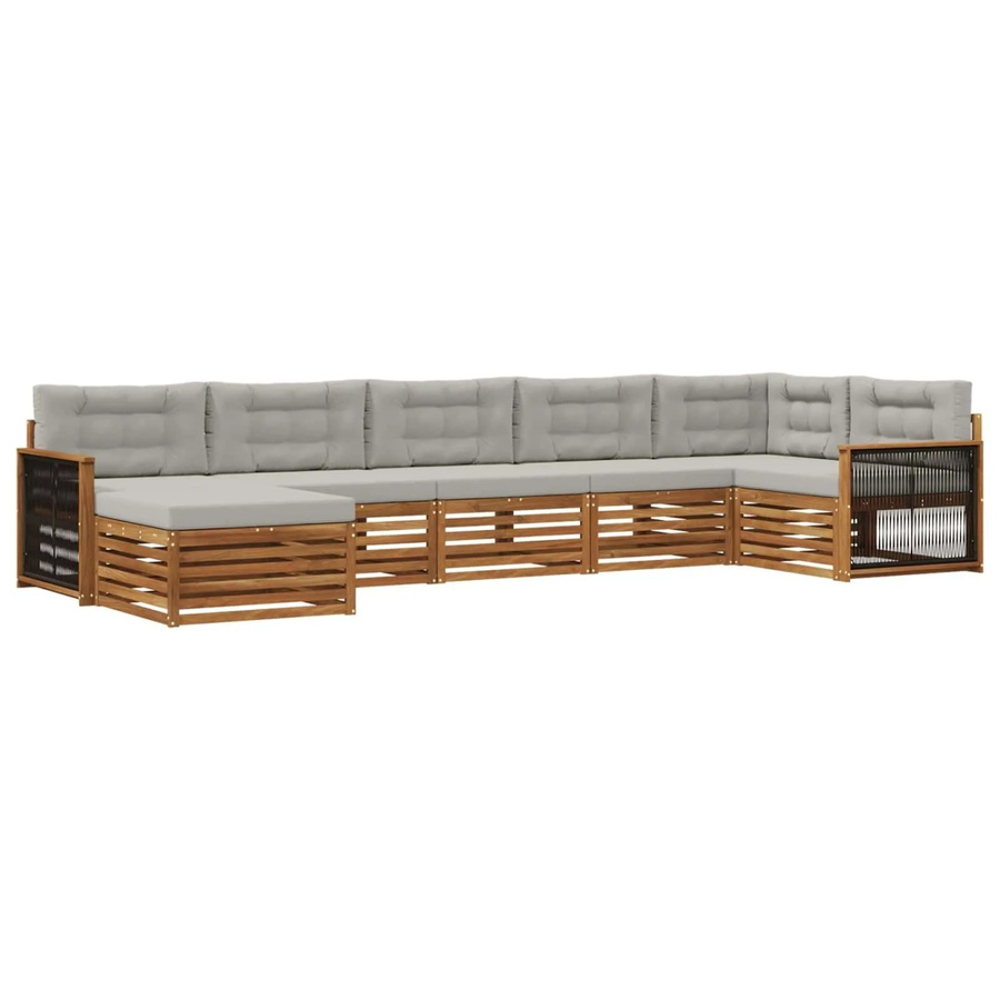 vidaXL Outdoor-Sofagarnitur in L-Form aus Massivholz Akazie mit 7 Kissen in Natur und Hellgrau - Bild 2