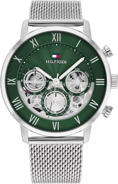 Tommy Hilfiger Herrenuhr, Quarz, Edelstahl, 44 mm, Leder, Schwarz - Bild 1