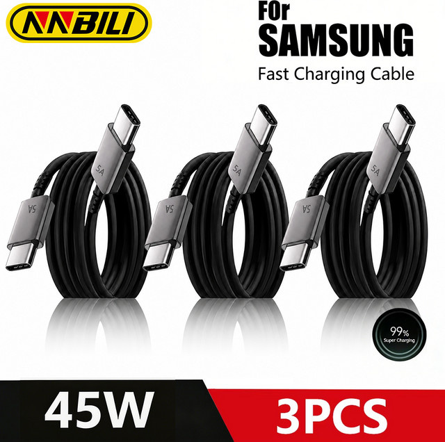 NNBILI 3er-Pack USB-C-Kabel 45W für Samsung Galaxy S22 S23 S24 S25 Ultra Note 10 5G A53 A54, Schwarz - Bild 1